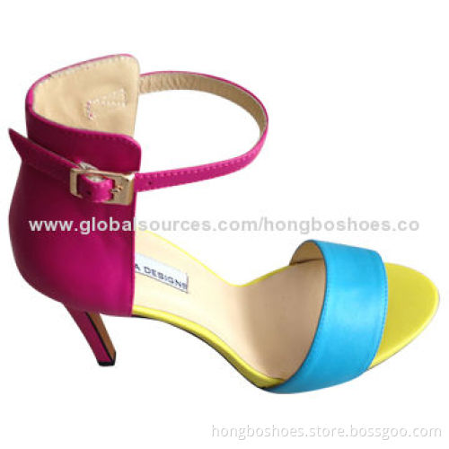 Casual Sandals with Colored Leather Straps and Open Toe Designs, High-heeled